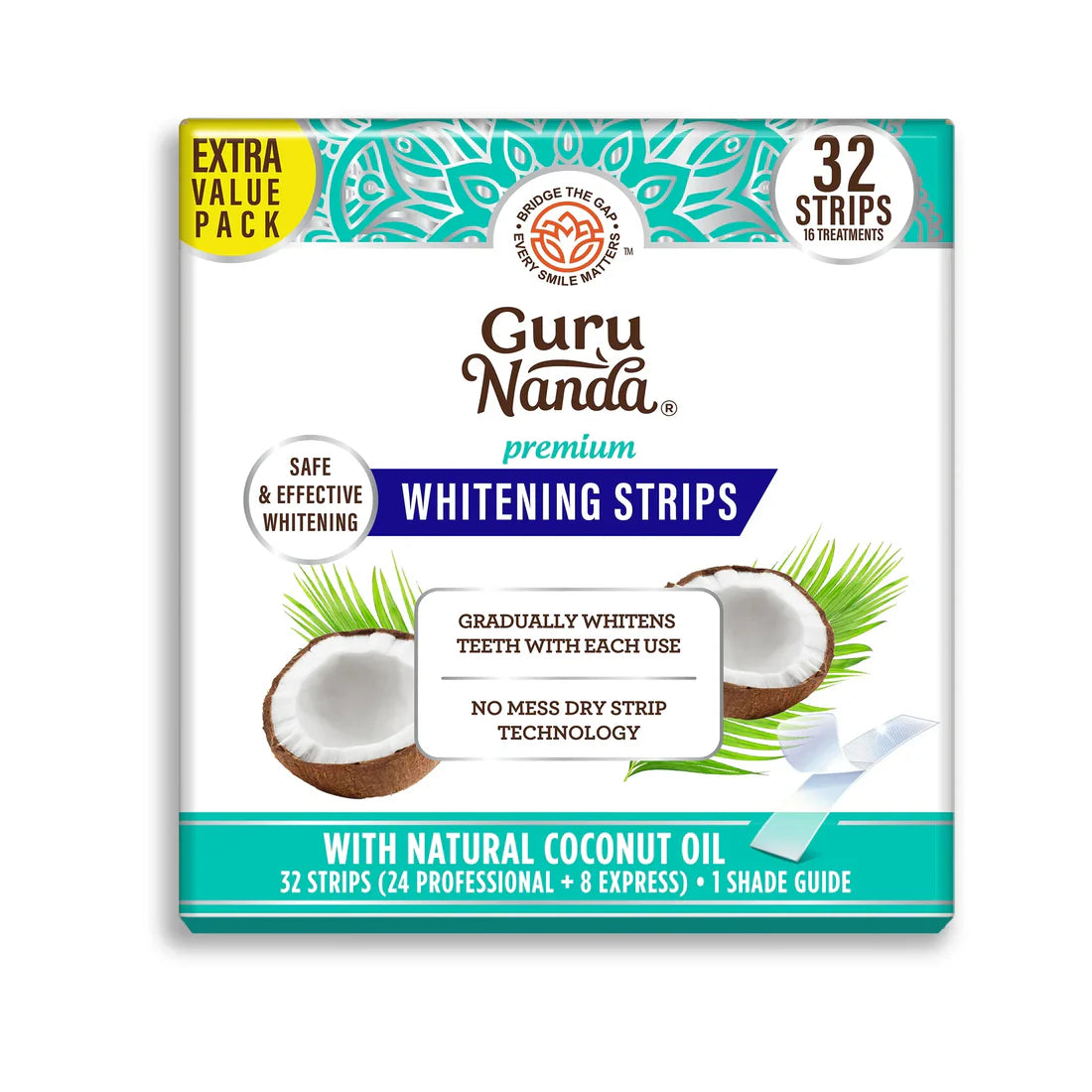 GuruNanda Teeth Whitening Strips - 16-Day Treatment with Non-Slip, Dry Strip Technology - Whitening Designed with Care for a Brighter Smile