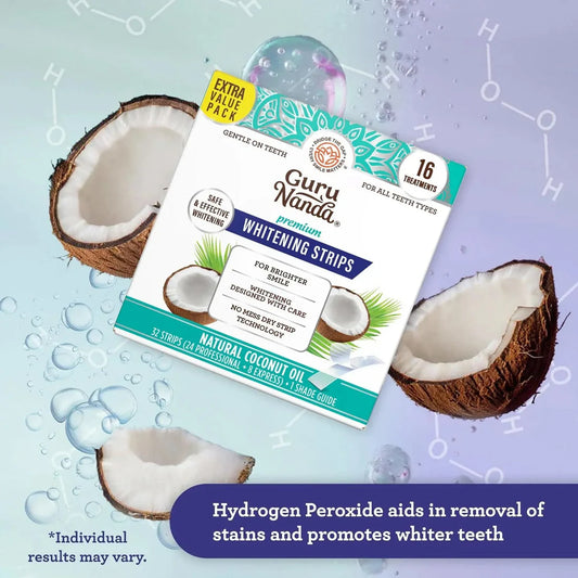 GuruNanda Teeth Whitening Strips - 16-Day Treatment with Non-Slip, Dry Strip Technology - Whitening Designed with Care for a Brighter Smile