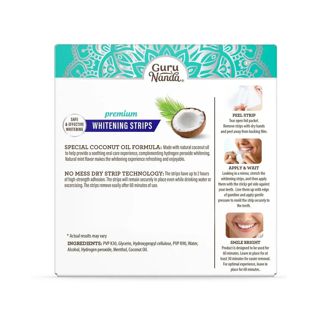GuruNanda Teeth Whitening Strips - 16-Day Treatment with Non-Slip, Dry Strip Technology - Whitening Designed with Care for a Brighter Smile